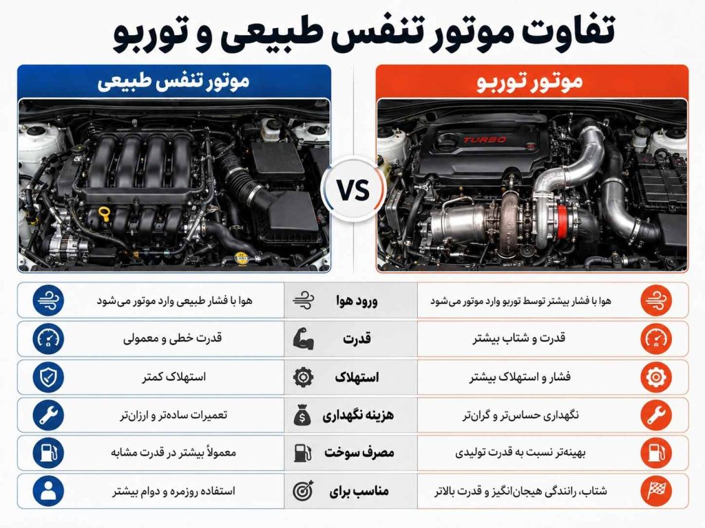 تفاوت موتور تنفس طبیعی با موتور توربوشارژ چیست؟