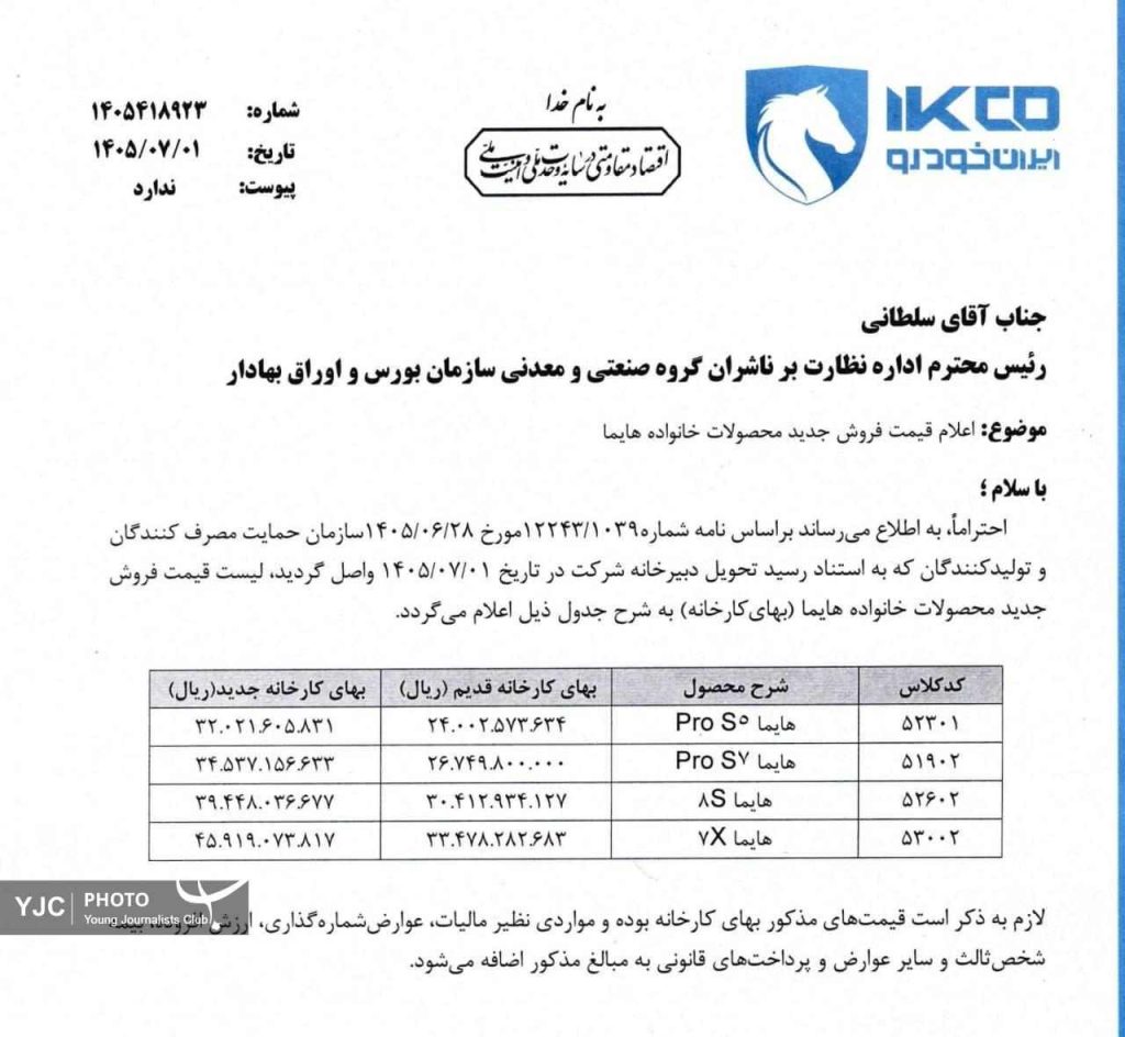 قیمت کارخانه هایما افزایش یافت